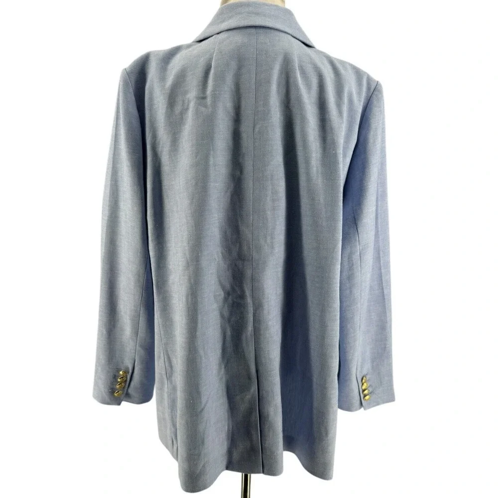 J. Crew Women's Blue Stretch Linen Blend Long Sleeve Bristol Blazer Size 18